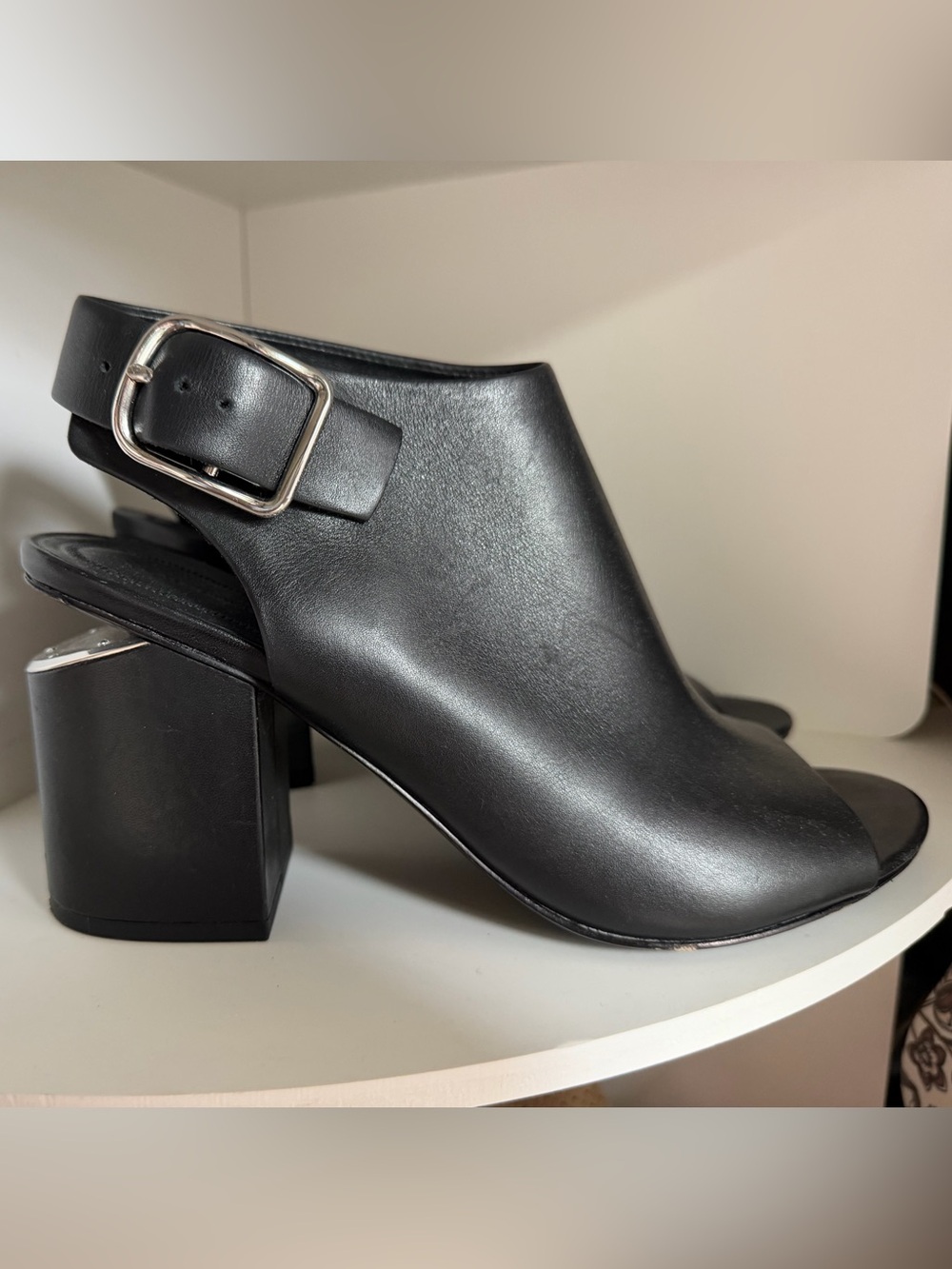 Alexander Wang Nadia Black Leather Peep-Toe Heels Size 39.5